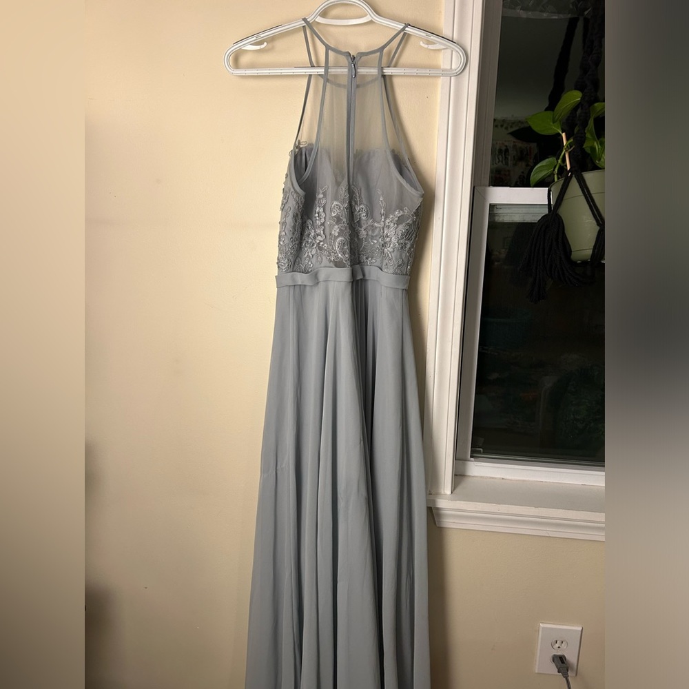 Azazie Halter Dress- Dolphin Gray - Picture 4 of 5